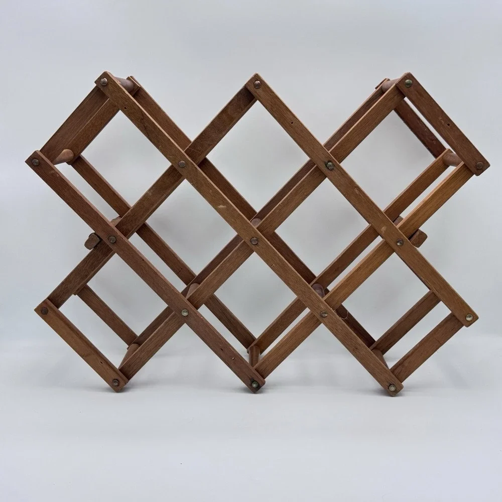 Wood Accordion Wall Rack 15 Hook Expandable Wall Mounted Hanger Retro Grannycore